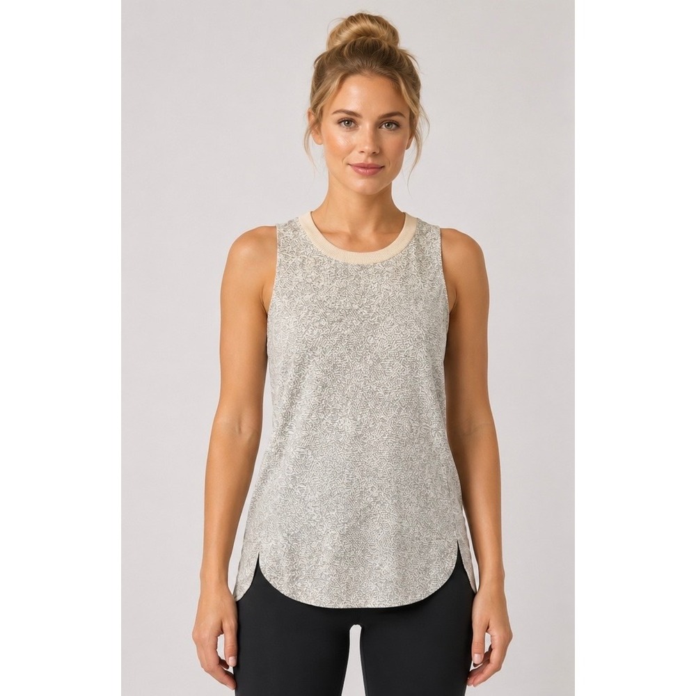 Athleta Womens Grey White Abstract Print Active Tank Top Medium Ribbed Neck